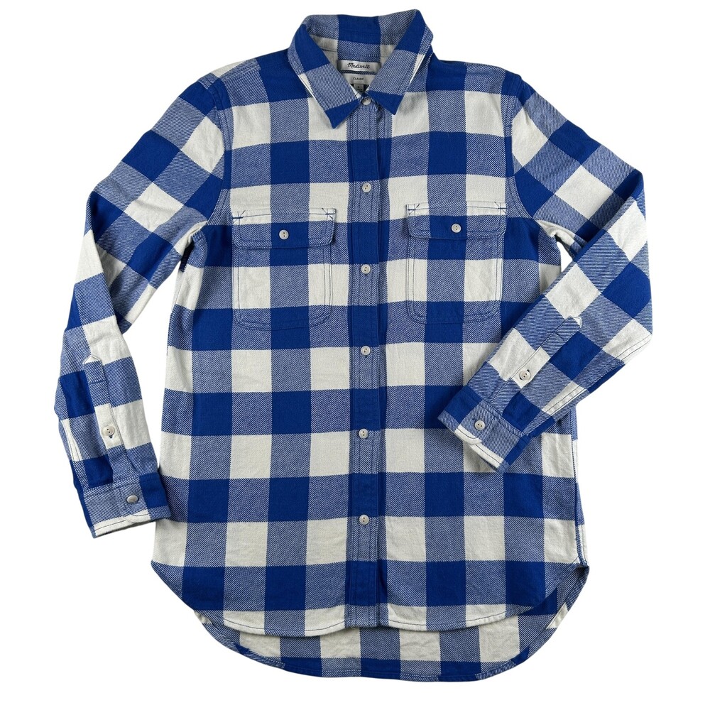 Madewell Button Up Shirt Womens Small Blue White Plaid Flannel Long Sleeve Thick